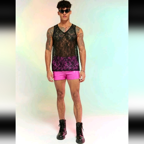 SHEIN hot pink latex look booty short shiny barbie kenergy vibe Medium NWT - Picture 13 of 14